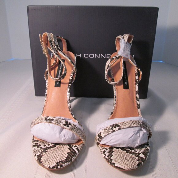 French Connection Tessa Snake Heeled Ankle Strap Sandals Sz 9M - Picture 4 of 11